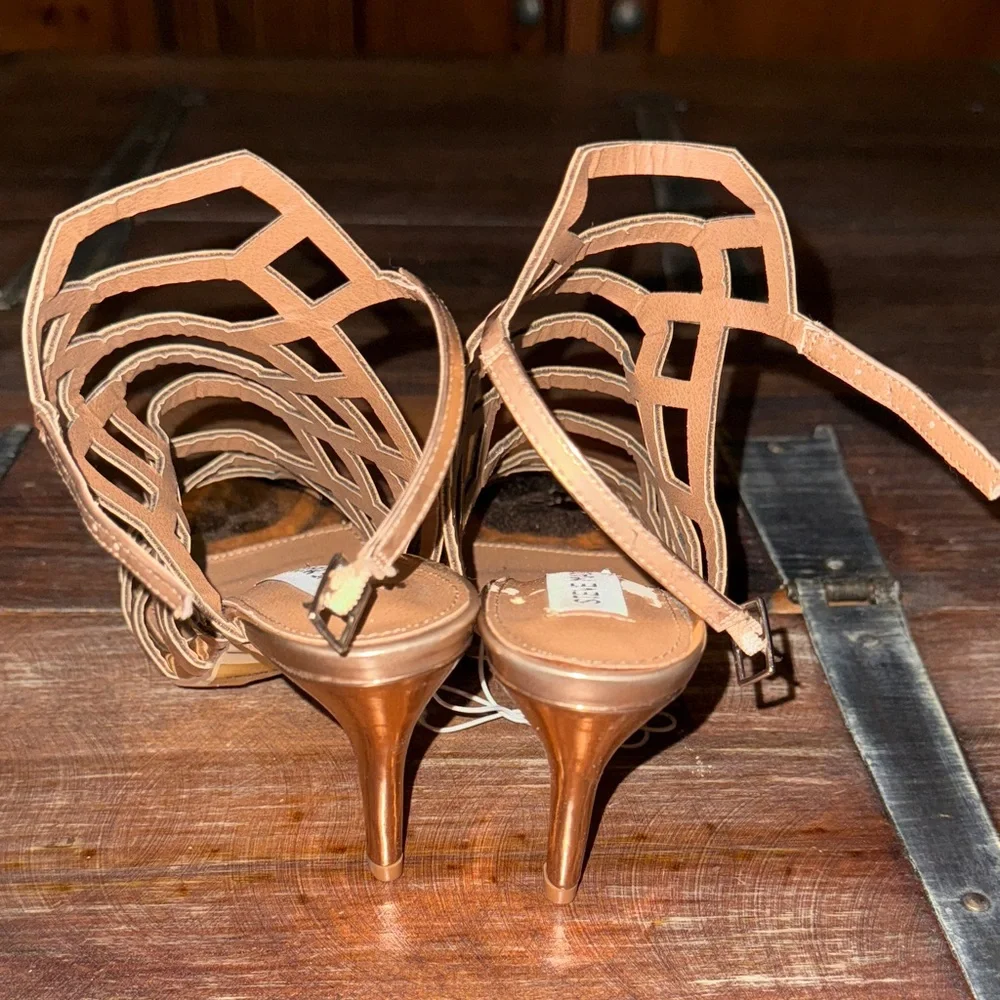 Steve Madden Rose Gold Geometric Cage Gladiator Heels